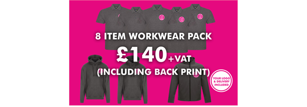 8 Item Workwear bundle with polo shirt (including back print)