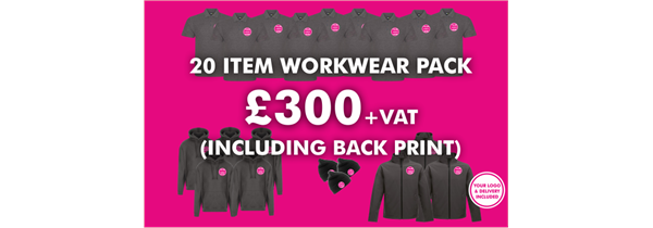 20 Item Workwear bundle with polo shirt (including back print)