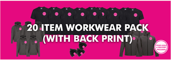 20 Item Workwear bundle with T-shirt (including back print)