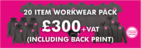 20 Item Workwear bundle with polo shirt (including back print)