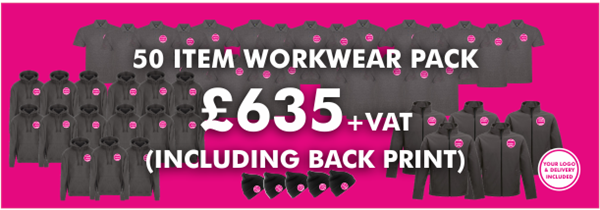 50 Item Workwear bundle with polo shirt (Including back print)
