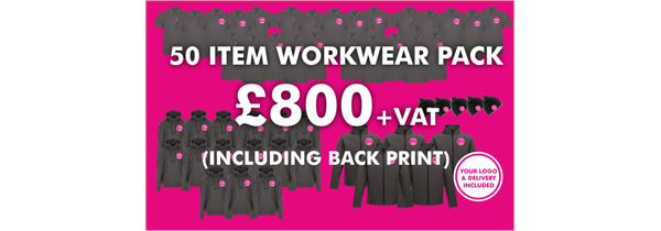 50 Item Workwear bundle with polo shirt (Including back print)