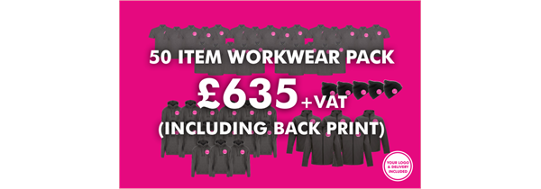 50 Item Workwear bundle with polo shirt (Including back print)