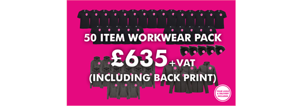 50 Item Workwear bundle with T-shirt (Including back print)