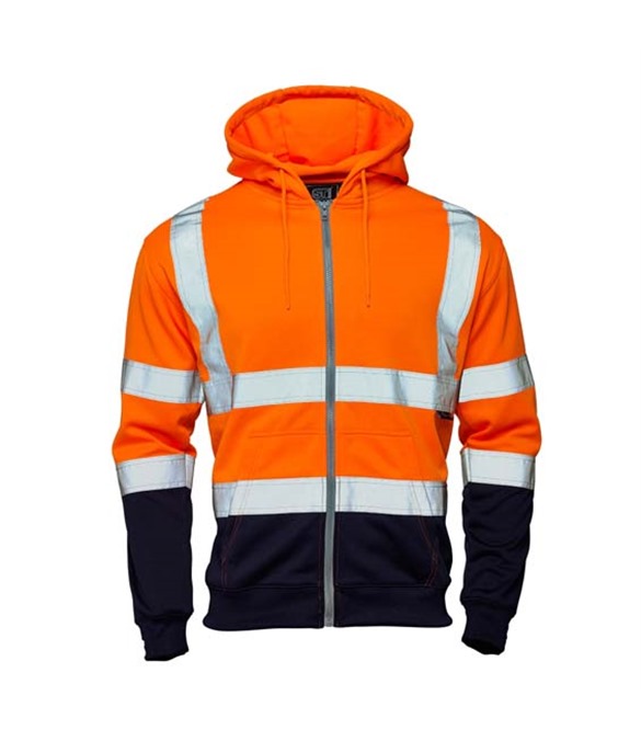 Supertouch Hi Vis Orange 2 Tone Hooded Zipped Sweatshirt