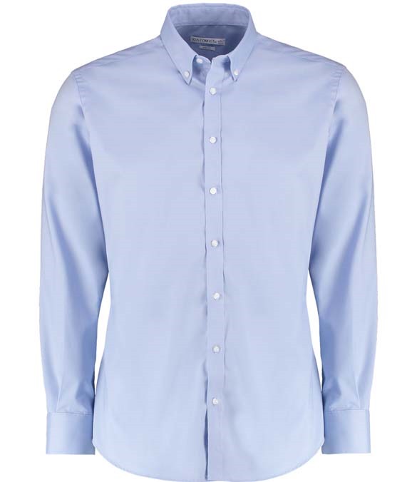 Kustom Kit Slim Fit Stretch Long Sleeve Oxford Shirt