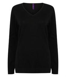 Henbury Ladies Lightweight Cotton Acrylic V Neck Sweater