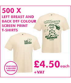 500 DTF Screen printed T-shirts with left breast and back print