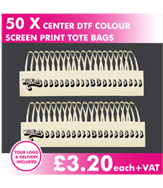 50 x DTF screen printed long handle tote bags