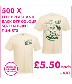 500 DTF Screen printed T-shirts with left breast and back print