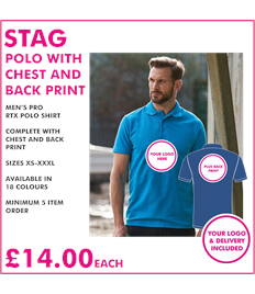 Stag polo with chest and back print