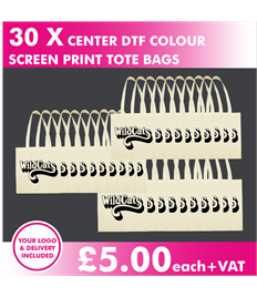 30 x DTF screen printed long handle tote bags 