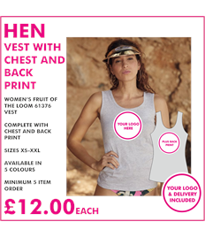 Hen vest with chest and back print