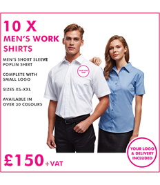 10 x Premier Men's short sleeve poplin work shirt