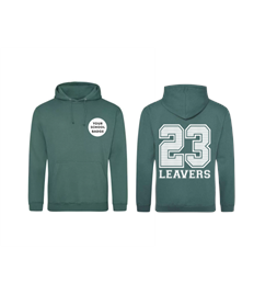 Leavers hoodies 2023 with embroidered school badge and back print 