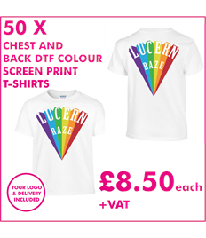 50 DTF Screen printed T-shirts with chest and back print