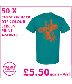 50 DTF Scren printed T-shirts with chest print