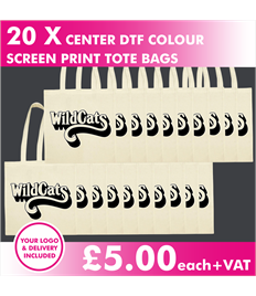 20 x DTF Screen printed long handle tote bags