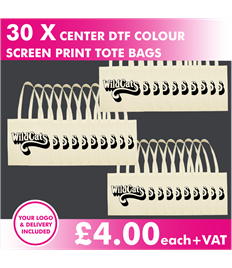30 x DTF screen printed long handle tote bags 