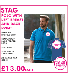Stag polo with left breast and back print
