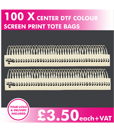 100 DTF screen printed long handle tote bags 
